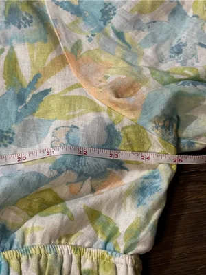 Floral V-Neck Linen Blend Cottagecore Maxi Dress in Pastel Blue & Green thumbnail 6
