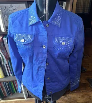 Ethyl rhinestone western cropped colorful M denim jacket thumbnail 1