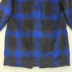 Armani Exchange AX Coat Women's XS Oversized Blue‎ Black Plaid Wool Blend Jacket thumbnail 6