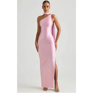Oh Polly Sheril Asymmetric Scarf-Detail Maxi Dress in Soft Pink Size 4 New thumbnail 3
