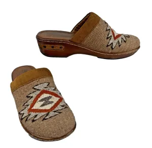 Born Bandy Clogs Size 38 7.5 Brown Southwest Woven Blanket Suede Leather Mule thumbnail 1