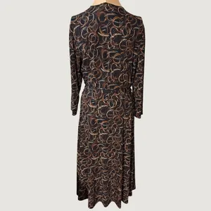 3189 | Chico's Abstract Swirl Faux Wrap Midi Dress Brown Retro Boho Women 2 L thumbnail 6
