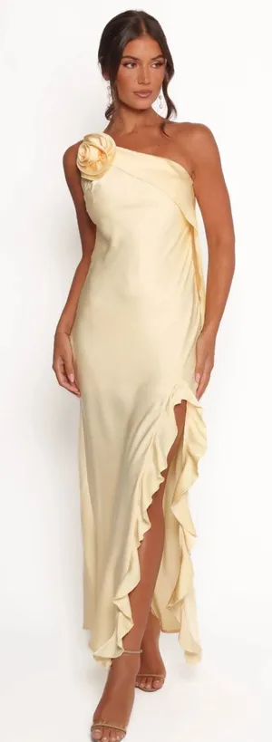 PETAL & PUP Aila Rosette One Shoulder Dress in Butter Yellow Size XS thumbnail 1