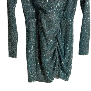 Show Me Your MuMu Party Hop Blue Sequined Long Sleeve Ruched Mini Dress Size M thumbnail 10