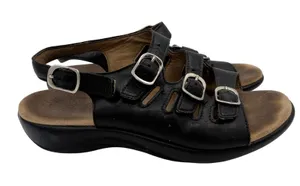 SAS Mystic Slingback Sandals Womens 7.5 W Black Leather Adjustable Comfort‎ USA thumbnail 1