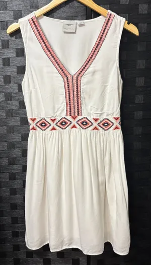 Vero Moda Mini‎ Dress White Embroidered Boho Smocked Vacation Festival Beach S thumbnail 1
