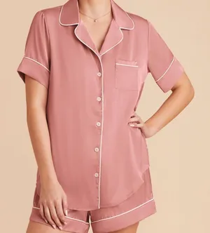 Dusty Rose Satin Short Sleeve Pajama Set thumbnail 1