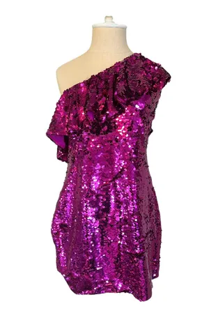 Sequin Ruffle One-Shoulder Sheath Dress thumbnail 1