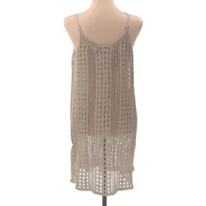 Crochet Knit Beach Cover Up Dress Tan Boho Resort‎ Summer Vacation Layering OS thumbnail 3