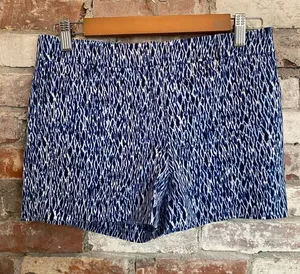 KENAR Blue & White Printed Structured Tailored Shorts - Size 2 thumbnail 1