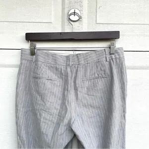 Ann Taylor Womens Pants Career Gray White Pinstripe Linen Blend 8 thumbnail 5