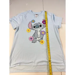 Disney Stitch Flower T-Shirt Womens Blue Graphic Crew Neck Short Sleeve‎ thumbnail 4