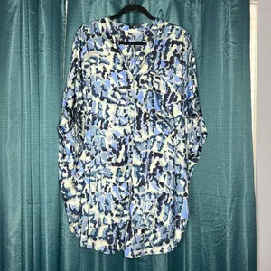 Free People Goddess Blue Floral Oversized Tunic Shirt Dress Boho Cover Up Medium thumbnail 3