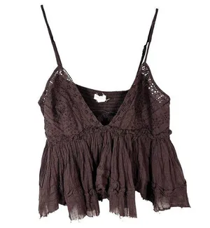 Aeropostale Brown Lace Fairy Flowy Boho Bohemian Ethereal Crop Blouse Size Large thumbnail 1