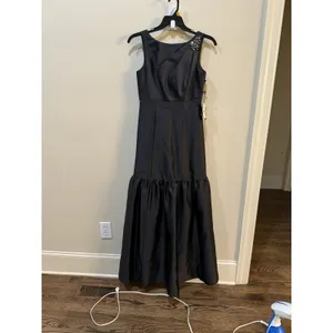 Adrianna Papell Women's Mikado Flounce Gown Black Size 4 Drop‎ Waist thumbnail 3