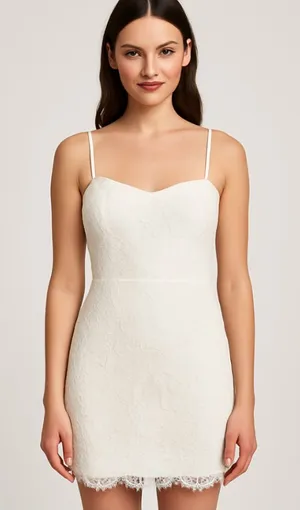 Lulus Dress Womens Medium White Lace Floral Mini Sheath YD3111A Bridal Party NWT thumbnail 1