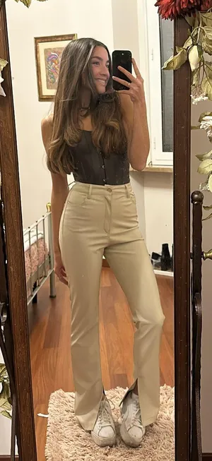 Zara Faux Leather Pants Cream thumbnail 1