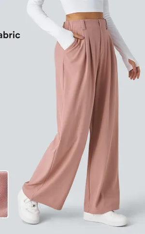Halara Pink Blush Waffle‎ Knit Wide Leg Pleated Pants Womens Size Medium thumbnail 1