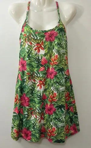 EVCR Tropical Floral Built In Shorts Athletic Active Tank Dress‎ Sz S Resort thumbnail 1