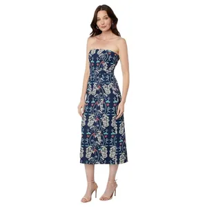 En Saison Opal Denim Floral Strapless Midi Dress Navy Blue Size Small NWT thumbnail 2