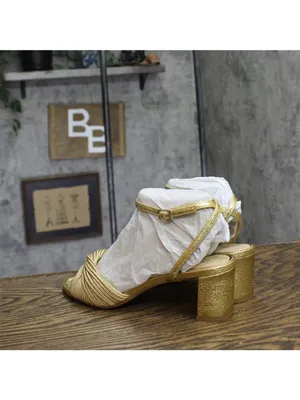NWT Jewel Badgley Mischka Womens Pretty Block Heel Dress Sandals Gold Textile 8M thumbnail 7