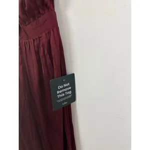 Lulus Confident Impression Burgundy Satin Pleated Halter Jumpsuit Small NWT thumbnail 7