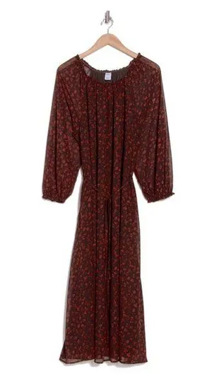 Melrose & Market Floral Long Sleeve Chiffon Maxi Dress thumbnail 1