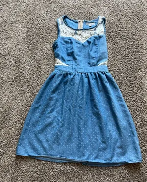 Vintage deLiA*s Mini Dress Light Blue White Polka Dots Lace Detail Y2K Summer XS thumbnail 1