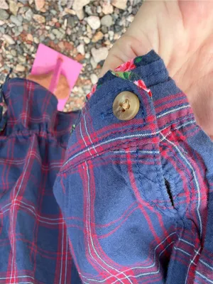 Y2K Abercrombie & Fitch Plaid Ruffle Peplum Tunic Top M Navy Red Floral thumbnail 5