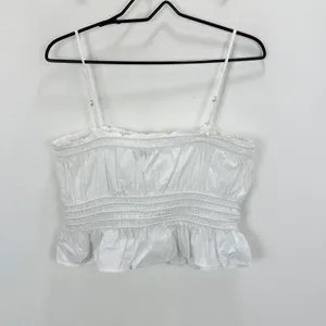 Madewell Smocked Button Front Top Poplin Cotton Eyelet White Stretch Medium NWT thumbnail 12
