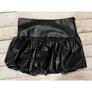 Le Lis Black Faux Leather Mini Bubble Skirt EUC Gothic Chic Y2K Style Small thumbnail 2