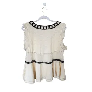 Free People Embroidered V-Neck Peplum Top Ecru Sleeveless Size Small NEW thumbnail 3