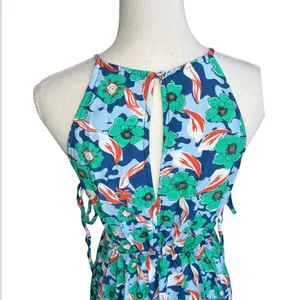 Aakaa green floral maxi dress halter side cutouts summer tiered feminine medium thumbnail 7