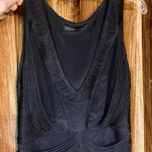 Sheri Bodell Art Deco Flapper Fringe Bodycon Cocktail Sexy Black Mini Dress XS thumbnail 4