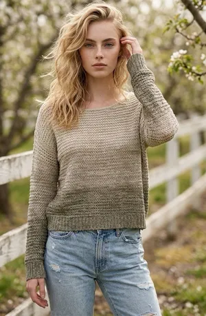 Quinn Open Knit Pullover Crop Sweater Brown thumbnail 1