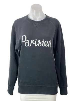 Maison Katsune Women's Black Parisien Long Sleeve Crewneck Pullover Sweatshirt M thumbnail 1