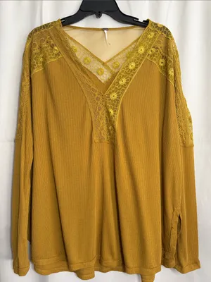 Free People Lola Lace Trim V-Neck Top Alchemy Mustard Yellow Large thumbnail 2