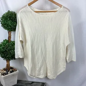 Anthropologie Moth Ivory Knit Sheer Panel Long Sleeve Top S thumbnail 2