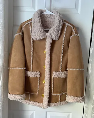 Allured vintage-inspired faux suede shearling aviator coat women sz M/L p2p 22” thumbnail 1