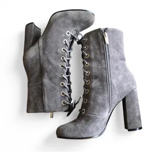 Vince Camuto Women’s 8M Gray Suede Teisha Lace Up Heeled Ankle Boots. thumbnail 8
