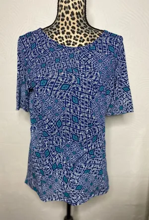 LuLaRoe Blue and Teal Geometric Short Sleeve Top thumbnail 1