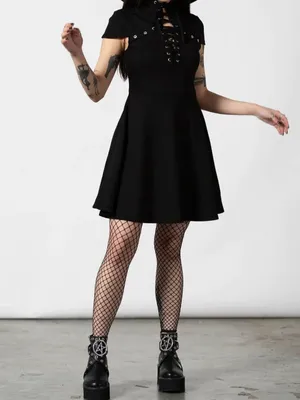 Killstar Tied Up Skater Dress Black Metal Detail Goth Alternative Emo M thumbnail 2