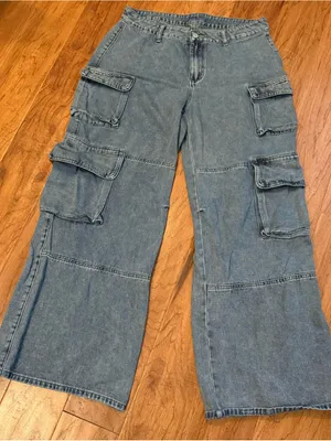 SHEIN Women's Bootcut Cargo Jeans in Faded Blue thumbnail 1