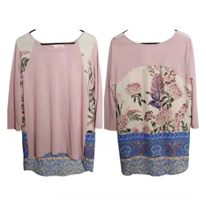 Womens Floral Paisley‎ Tunic Top L 3/4 Sleeve Pink Mixed Media Le Lis Spring NWT thumbnail 2