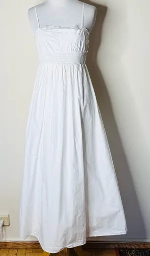 Zara White Cotton Smocked Camisole Maxi Dress thumbnail 1