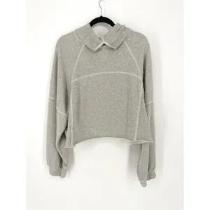 Aerie Women Large Grey Cowl Neck Cropped Sweatshirt Pullover Exposed Seam Fleece thumbnail 3