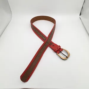 Velez Artisan Leather Belt Size XL Red Brown Western Artisan Boho Folk Columbia thumbnail 5