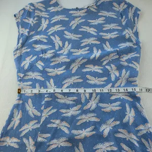 LOFT Light Blue Dragonfly Print Midi Dress Cap Sleeve Side Slit Size 10 thumbnail 9