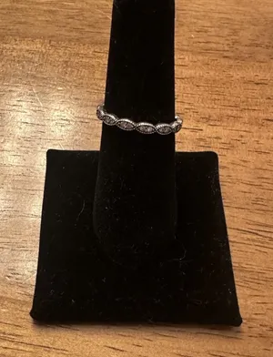 Authentic PANDORA Sparkling Leaves Silver Band~Ring 190923CZ Size 7.75 Stacking thumbnail 1