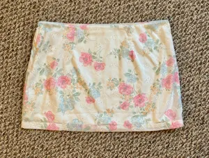 Altar’d State NWOT white boho spring skirt with pink & blue flowers on it thumbnail 1